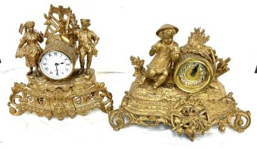 2 Gilded Spelter mantel clock, untested, measures approximately 12.5 inches