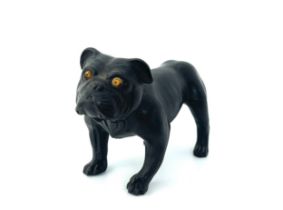 Antique Wedgwood bulldog with glass eyes marks to base, approximate length 11cm