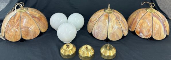 Selection of 3 glass ceiling lights, approximate height 11 inches, diameter 14 inches