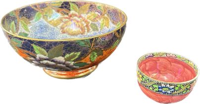 Maling lustreware fruit bowl with butterfly design and 1 small other bowl