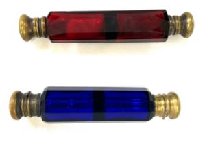 2 Victorian double end perfume bottles (cranberry, Bristol blue) complete with stopper