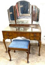 Mahogany dressing table with mirror and stool measures approx 43 inches wide by 21 deep and 60