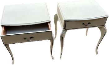 Pair of cream and gilt 1 drawer bedsides each measures approximately 23 inches tall 19 inches wide