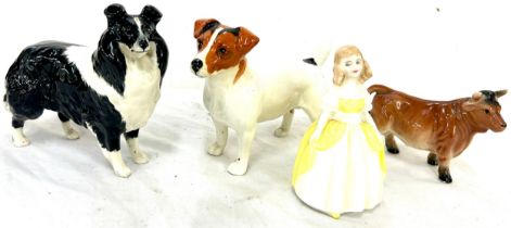 3 Beswick dog ornaments and a small Royal Doulton lady