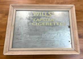 Framed advertising Wills Capstan Cigerettes mirror measures approximately 18 inches tall 23.5 inches