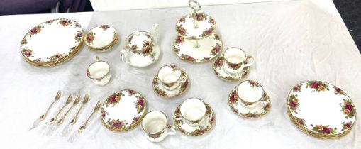 Selection of Royal Albert Old Country Rose dinner/ tea service includes cake plate, plates etc