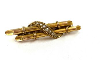 Hallmarked 15ct gold seed pearl bar brooch, total weight 5.3g