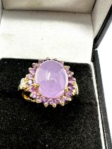 9ct gold diamond, amethyst and jade ring (4.4g)