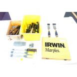 Irwin marples chisel set and 2 other Irwin marples, 20 vintage wooden chisels, plus additional 21