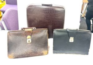 2 Vintage leather satchels, Samsonite suitcase