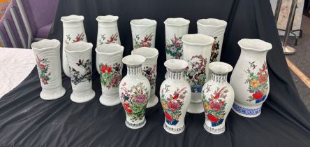 Large selection of oriental vases, some have marks to the base