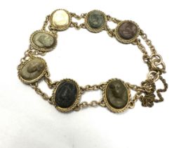 9ct Gold Lava Stone Cameo Panel Bracelet (13.1g)