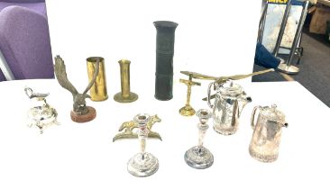 Selection of brass and metalware to include a brass eagle etc