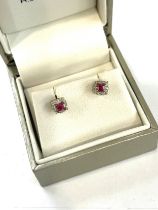 9ct gold diamond and Ruby earrings, boxed