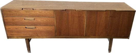 3 door 3 drawer long teak scandinavian sideboard measures approximately 72 inches by 17 incew