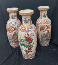 3 Oriental vases, 18 inches tall