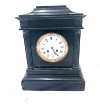 Slate mantel clock, untested, approximate measurements: Height 14 inches, Width 11 inches, Depth