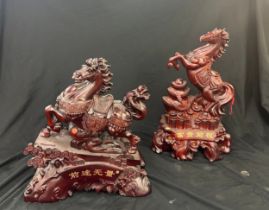 2 Oriental resin figures, largest measures approximately 18 inches tall