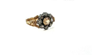 Antique unmarked gold diamond and citrine ladies ornate dress ring, ring size T, total overall