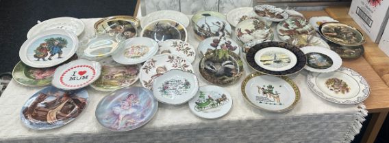 Large selection of assorted collectors plates includes animal scene etc