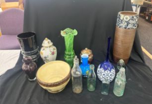 Large selection of assorted pottery and glass vases