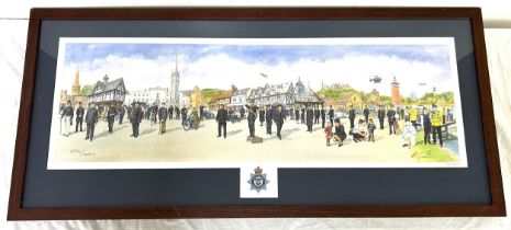 Large mounted and framed print number 696/999 Leicestershire Police past and present, names and