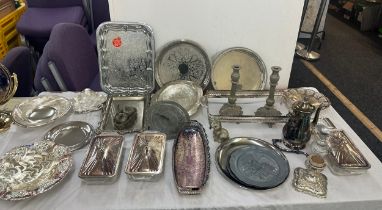 Large selection of silver plated items includes trays, tureens etc