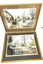 Pair gilt framed watercolours by Wilfred Ball, approximate frame measurements: 21 x 26 inches