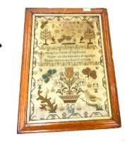 Antique framed embroidery sampler dated 1833, size of frame approximately 55 x 40 cm