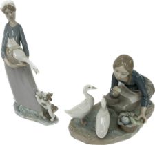 2 Lladro lady and geese figurines, both in good overall condition