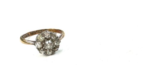 Antique 18ct gold and platinum ladies diamond ring (one diamond has been replaced with a stone),
