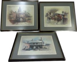 Selection 3 David Western framed prints dated 1982, well known Leicester artist, approximate frame