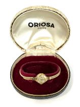 Vintage Oriosa 17 jewel 9ct gold wrist watch on a 9ct gold strap in original box, total weight 14.23