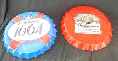 2 Advertising bottle cap design wall clocks includes Budweiser etc 14 inches diameter