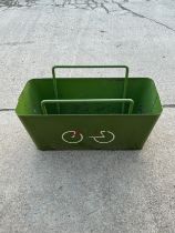 Large green metal garden trough measures approximately 16 inches tall 36 inches wide 16 inches