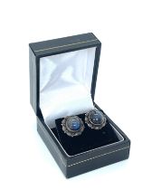 Unmarked silver and labradorite arts and crafts earrings, diameter approximately 1.5cm