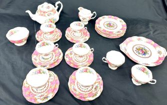 6 place setting Royal Albert lady Carlyle tea set, to include additional 2 cups