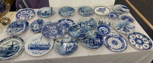 Large selection of assorted blue and white collectors plates