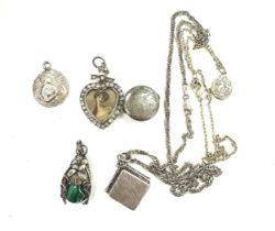 Antique silver paste heart locket and other jewellery