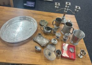 Selection of metalware includes pewter, silver plate etc