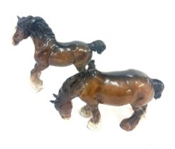 Beswick Shire prancing horse, shire horse grazing, both in good overall condition