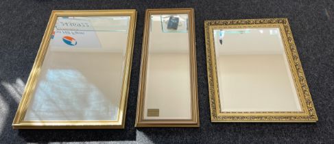 3 Large gilt framed mirrors, largest measures approximately 40 inches tall 27 inches wide