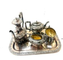 Four piece Victorian silver plated tea set on tray