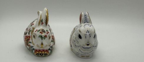 Two Royal Crown Derby paperweight, Meadow Rabbit and Bunny, both exclusive to the Royal Crown