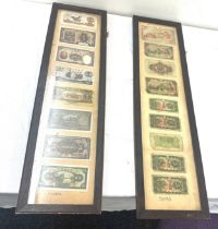 Framed Chinese and Japanese vintage bank notes measures approximately 31 inches tall