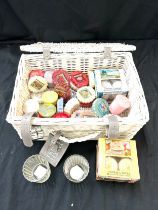 Yankee candle wicker hamper with various tea lights small candles etc