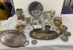 Large selection of metal ware includes silver plated etc