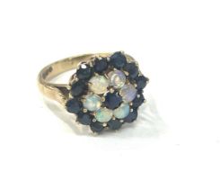Ladies 9ct gold opal and stone set cluster ring, 4.7grams, ring size N