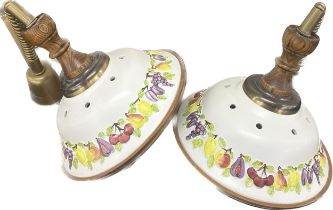 Pair 1970's ceiling lights, depicting hand painted fruit