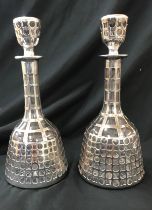 Pair of glass decanters with a sterling silver overlay hallmarked overall height approx 10 inches